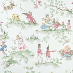 an image of children's wallpaper with animals and princesses on it, all in pastel colors