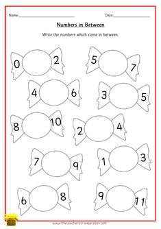 the numbers in between worksheet for children to learn how to count on them