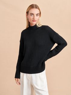 Mock Neck Marina Sweater | La Ligne NYC Fall Mock Neck Top For Workwear, Classic High Neck Sweater, High Neck Turtleneck For Workwear, Fall Mock Neck Top With Ribbed Neckline For Work, Mock Neck Top For Work, Classic High Neck Turtleneck, Fall Turtleneck With Funnel Neck And Ribbed Neckline, Classic Mock Neck Top For Fall Workwear, Chic Turtleneck With Ribbed High Neck