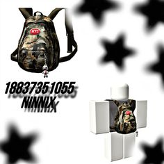 Roblox Items Codes Accessories, Sparkly Money Aesthetic, Curly Scene Hair, Hunting Backpacks, Roblox Id, Roblox Skin, Backpack Outfit, Roblox Ideas