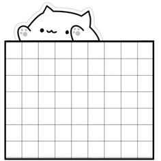 a black and white drawing of a cat peeking out from behind a grid paper sheet