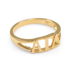 A gorgeous limited edition sunshine gold Alpha Gamma Delta ring made exclusively by us! The ring is solid brass with 14k gold finishing. The perfect holiday gift or stocking stuffer! Please specify ring size (5,6,7,8, or 9) in the drop down box. Thank you! * Officially Licensed Product - passed through examination and requirements by the Sorority. In addition, part of the sales proceeds goes back to Alpha Gamma Delta. * Product includes lifetime warranty: We pride ourselves in our high quality p Adjustable Gold Initial Ring For Everyday, Adjustable Gold Hypoallergenic Initial Ring, Hypoallergenic Adjustable Gold Initial Ring, Adjustable Hypoallergenic Gold Initial Ring, Gold Hypoallergenic Initial Ring For Anniversary, Gold Adjustable Initial Ring For Promise, Gold Adjustable Initial Promise Ring, Adjustable Gold Initial Ring With Customized Name, Personalized Sorority Jewelry Gift