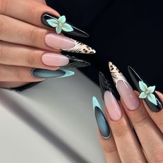 Nails Ideas Long, Gel Nails Shape, Cosmic Nails, Long Almond, Long Acrylic Nail Designs, Drip Nails, Exotic Nails