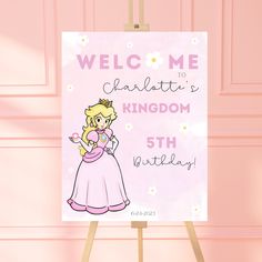 a sign that says welcome to charlotte's kingdom 5th birthday with a princess on it