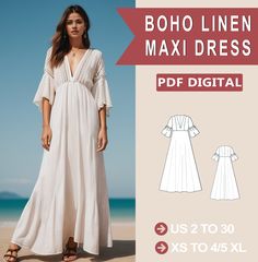 the boho linen midi dress sewing pattern is easy to sew and can be used for