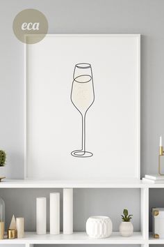 Line drawing of a Champagne glass. Minimalistic wall decor for your home. Get your digital download of this line drawing portrait instantly and conveniently print wherever and whenever you want. You can print it at home, at your local print shop or online print shop. Wine Wall Decor, Clothes Illustration, Hallway Art, Wine Wall Art, Wine Wall, Time Tattoos