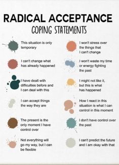 Coping Statements, Dbt Skills, Mental Health Activities, Radical Acceptance, Mental Health Therapy, Writing Therapy, Counseling Resources, Group Therapy, Therapy Worksheets