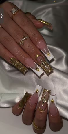 Nails Quince, Jade Nails, Gold Acrylic Nails, Classy Acrylic Nails, Long Acrylic Nails Coffin, Unique Acrylic Nails, Bling Acrylic Nails, Acrylic Nails Coffin Short