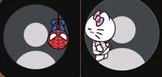 a cartoon cat with a spiderman mask in front of it's face and another cat hanging from its mouth