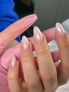 Almond Acrylic Nails, Pearl Nails, Short Acrylic Nails Designs, Pink Acrylic Nails, Girls Nails, Pretty Acrylic Nails, Short Acrylic Nails