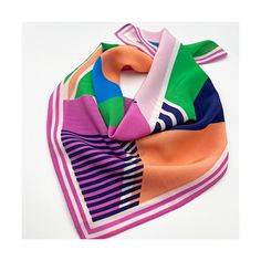 Geometric Print 100% Silk square Scarf. Perfect to wear as a Neckerchief to brighten up any outfit with this colourful statement piece! Made from 100% Silk Crepe de Chine. The scarf is square in shape and measures at 49cm x 49cm   Designed by myself and `digitally printed in the UK. To look after your silk scarf I recommend Dry Clean only. The scarf will be presented with a swing tag with wash instructions and wrapped in coloured tissue paper  *Please note that I try to match colours as close as Multicolor Silk Scarf For Spring, Trendy Multicolor Square Silk Scarf, Multicolor Silk Shawl For Spring, Multicolor Silk Scarf With Abstract Print For Spring, Multicolor Rectangular Silk Scarf For Summer, Multicolor Rectangular Silk Scarves, Multicolor Rectangular Silk Scarf For Spring, Multicolor Silk Rectangular Scarves, Multicolor Silk Rectangular Scarf