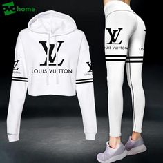 Click link to buy it: . ✔ Fast shipping. ✔ Limited design. Product information: Louis vuitton white luxury brand clothes leggings and crop top set for women Croptop Hoodie Legging SetEach pair of leggings is constructed with 82% polyester, 18% spandex blend.Each all-over printed hoodie is constructed from a premium polyester blend that is Designer Tracksuit Women, Must Have Clothing Items Woman, Dior Luxury, Louis Vuitton White, Luxury Clothing Brands, Cute Outfits With Leggings, Branded Outfits, Nike Sportswear Women, Premium Leggings