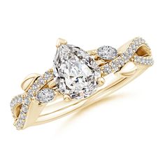 a yellow gold engagement ring with an oval cut diamond surrounded by round brilliant pave diamonds