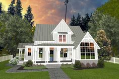 this is a computer rendering of the front view of a house with porches and windows