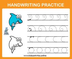 handwriting practice worksheet for kids with dolphins