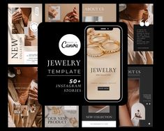 a collage of jewelry and accessories with the words jewelry template for instagram stories