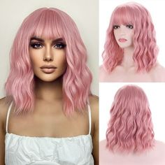 About this item Cap Size: About 22.5 Inches with Adjustable Straps, 2 adjustable straps could help you adjust the wig cap size less or more for about 1-1.5 inches. Specification: Length from crown to ends-14 Inches Approx, Weight-200g Approx, Color-Pink. About The Style: All wigs are trimmed by hand, so the hairstyle may go slightly difference from different batch, you can style this wig base on your need. Wig Type: Selected heat resistant synthetic fiber, looks real, nature, very pretty, which 20 Inch Pink Wig, Light Pink Wig, Soft Pink Wig, Pink Wig With Bangs, Pink Hd Wig, Kawaii Wigs Pink, Curly Color, Rainbow Wig, Real Nature