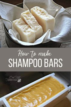 how to make shampoo bars in a bowl with text overlay that says how to make shampoo bars