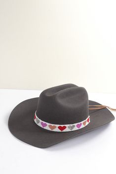 Cheap Pink Western Hat Bands, Beaded Hat Bands, Beaded Hat, Red Peach, Light Brown Leather, Pink Hearts, Brown Leather Strap, Hat Band, Heart Beads