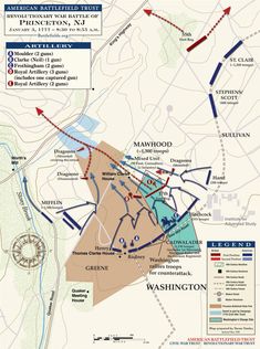 a map showing the battle of washington, and its positions in which they were fought