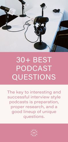 a table with microphones on top of it and the words, 30 best podcast questions