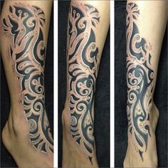 tattoos on the legs and arms are very intricately detailed, with an interesting design