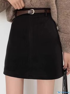 Orcajump - Solid High Waist Skirt, Casual A Line Mini Skirt, Women's Clothing Casual Solid Color Skort For Fall, Casual Fall Skort In Solid Color, Solid Color Non-stretch Mini Skirt, Solid Mini Skirt For Winter, Casual Winter Mini Skirt, Trendy Solid Mini Skirt For Winter, Solid Color Fall Mini Skirt, Casual Solid Skort For Winter, Casual Pencil Mini Skirt For Winter