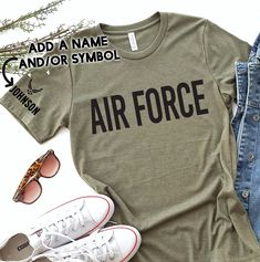 Wording can be customized if desired. Pictured above in the shirt color Military Green with Black print.  See all shirt details and style options in the size chart in the photos. Please read the FAQ's & POLICIES section before ordering. Fitted Crew Neck Tops With Custom Text, Customizable Crew Neck Tops For Summer, Customizable Green Cotton Tops, Casual Personalized Shirt With Letter Print, Customizable Green Cotton Shirt, Customizable Green Casual Tops, Customizable Casual Green Tops, Casual Shirt With Letter Print For Customization, Casual Shirt With Custom Text And Relaxed Fit