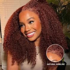 250% Density Reddish Brown Curly Human Hair Wig Pre-Plucked 13x4 13x6 Lace Front Human Hair Wig For Woman Curly Human Hair Wig Natural Human Hair, Women's Wigs, Wig Caps, Reddish Brown