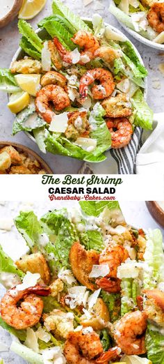 shrimp salad with lettuce and lemon wedges