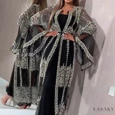 Lasaky - Gold-Embossed Maxi Dress: Elegant Gown for Formal Events and Evening Galas Women Club Dresses, Abaya Design, Dress Luxury, Dress With Shawl, Muslim Dress, Abaya Dress, فستان سهرة, Lace Evening Dresses, Gowns Of Elegance