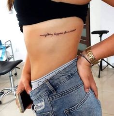 a woman is showing off her stomach with the words, everything happens to me on it