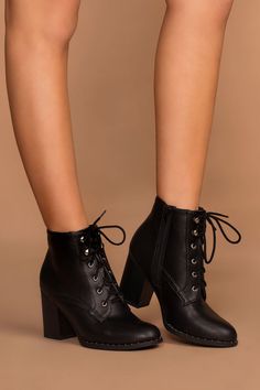 Black Lace Up Booties Outfit, Black Thigh High Boots, Black Lace Up Boots, Womens Black Booties, Booties Outfit, Lace Up Booties, Boots Women Fashion, Heels Boots, Fashion Heels