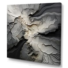 an abstract painting with white and grey paint on the wall, it looks like something out of