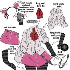 the instructions for how to dress up in pink and black clothes with cats on them