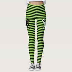 Halloween Party Spooky Cat Cute Ghost Black Green Leggings #Halloween #costumes #cosplay Halloween Haunt