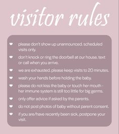 Newborn baby visit visitor rules guest guidelines in-laws grandparents hospital Rules For My Newborn, When Visiting A Newborn, Rules For Hospital Visitors, Labor And Delivery Rules For Family, Baby Boundaries List, Rules For Newborn Baby, Birth Rules For Visitors, Rules When Visiting New Baby, Newborn Rules For Visitors Sign