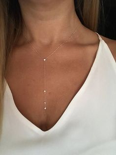 Diamond Drop Necklace, Solid Gold Necklace, A Necklace, Gold Chain Necklace, Lariat Necklace, Drop Necklace, Dainty Jewelry, Dainty Necklace