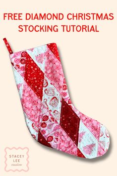 DIY diamond Christmas stocking tutorial with free pattern, featuring a festive and unique diamond design. Small Stocking Pattern, Stocking Pattern Sewing, Quilted Christmas Stocking Pattern, Make A Christmas Stocking, Stocking Sewing Pattern, Christmas Stocking Template, Quilt Stocking, Christmas Stocking Pattern Free, Stocking Pattern Free