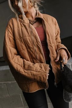 Below Zero Quilted Jacket - Taupe – Mindy Mae's Market Brown Quilted Jacket Outfit, Colorado Vibes, Quilted Jacket Outfit, Below Zero, Virtual Wardrobe, Cozy Jacket, Closet Essentials, Every Color, Looks Style