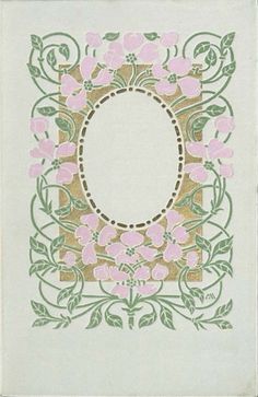 a white paper with pink flowers and green leaves in the center, on top of a beige background