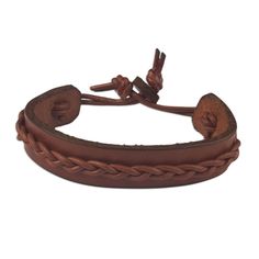 Handmade Leather Bracelets For Men, Adjustable Leather Strap Jewelry With Waxed Cord, Adjustable Leather Wristband With Waxed Finish, Adjustable Waxed Leather Bracelet, Minimalist Brown Bracelets With Leather Strap, Masculine Everyday Adjustable Bracelets, Minimalist Brown Bracelet With Leather Strap, Handmade Brown Leather Friendship Bracelet, Casual Adjustable Cuff Bracelet