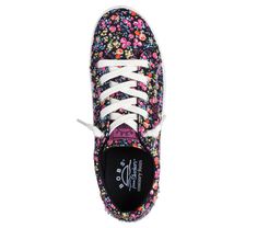 Pretty style meets casual comfort in BOBS from Skechers BOBS B Extra Cute - Floral Night. This vegan sneaker features a cotton canvas upper with an allover multi-floral print, tied-off decorative laces, and a cushioned Skechers Memory Foam insole. For every BOBS purchase, a donation is made to animals in need. | Skechers Women's BOBS B Extra Cute - Floral Night Sneaker | Medium Width | Skechers Memory Foam cushioned comfort insole | No-Tie Fit for ease of wear | Crafted with 100% vegan materials Cotton Sneakers With Floral Print For Spring, Spring Floral Print Cotton Sneakers, Casual Floral Print Cotton Sneakers, Casual Cotton Floral Print Sneakers, Sporty Multicolor Cotton Sneakers, Multicolor Low-top Fabric Sneakers, Multicolor Fabric Low-top Sneakers, Skechers Memory Foam, Vegan Sneakers