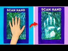 two pictures with hand prints on them and the same one being made out of plastic