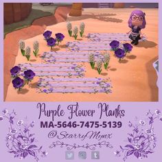 an advertisement for purple flower marks, with flowers on the ground and in front of them