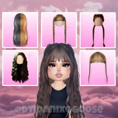 the hair styles are shown in different colors and sizes, with long hair on each side