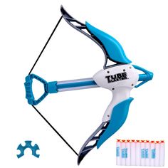 a blue and white toy bow with arrows