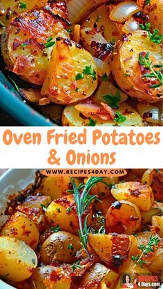 oven fried potatoes and onions in a pan