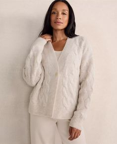 Haven Well Within Lofty Knit Cable V-Neck Cardigan Cable Knit Cardigan, Pullover Sweater Women, V Neck Cardigan, Soft Yarn, Women Pullover, Cable Knit, Sweater Outfits, Pullover Sweaters, Ann Taylor