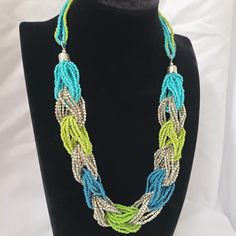 Susan Graver Necklace Turquoise/Green Multi-Stranded Beaded w/ Box  | eBay